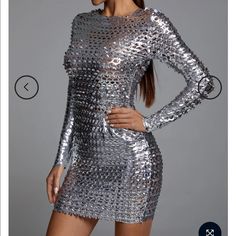 Selling My Silver Dress Never Worn I Only Tired It On Girl Asthetics, Look Disco, Metallic Dresses, Bella Barnett, New Romance, Mini Party Dress, Wardrobe Refresh, Mini Bodycon Dress, New Years Dress