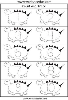 the printable worksheet for numbers 1 to 10 with dinosaurs and letters