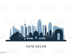 the new delhi skyline in blue and white royalty