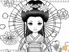 illustration of Geisha in traditional attire: adult coloring Traditional Attire, Intricate Designs, Traditional Japanese, Japanese Culture