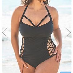 Ashley Graham X Swimsuits For All Boss Black Cut Out Underwire One Piece Swimsuit Style # 132166 Swimsuit Plus Size, Alexa Webb, Underwire Swimsuit, Plus Size One Piece, Suit Swimsuit, Plus Swimwear, Trendy Swimwear, Black One Piece Swimsuit, Ashley Graham