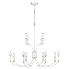 a white chandelier with six lights hanging from it's center and four arms