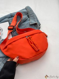 BirdinBag - Womens Crossbody Sport Bag: Solid Color, Simple Style, and Practical Solid Color Crossbody Bag For Travel, Solid Color Crossbody Travel Bag, Casual Orange Bags With Pockets, Casual Orange Bag With Zipper Closure, Casual Orange Shoulder Bag With Pockets, Casual Orange Backpack Bag, Casual Orange Bucket Bag, Casual Orange Shoulder Bucket Bag, Casual Orange Shoulder Bag With Mobile Phone Holder