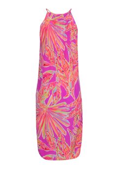 Make a statement in this vibrant Lilly Pulitzer mid maxi dress! Crafted from 100% silk, and featuring an eye-catching pink and neon orange abstract print, you'll be sure to turn heads on your next vacation slay! Ruffle front detail rounds it off for the perfect, fun-filled look. Get ready to hit the beach or a cruise in this stunner! Size XXS 100% Silk Unlined Pullover V-neckline tie front Ruffle V detail Tassel tie strings Bust 34" Waist 36" Shoulder to hem 44" Pink Abstract Print Maxi Dress For Summer, Pink Maxi Dress With Abstract Print For Summer, Spring Pink Maxi Dress With Vibrant Print, Pink Maxi Dress With Vibrant Print For Beach, Pink Maxi Dress With Abstract Print, Fitted Pink Maxi Dress With Vibrant Print, Vibrant Pink Maxi Dress For Party, Vibrant Pink Maxi Dress For Spring, Vibrant Pink Printed Dresses