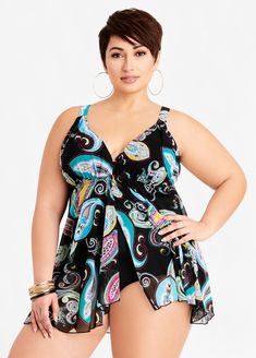 Sit pretty poolside in this swimdress by Fit4U that makes you feel effortlessly confident and sexy while supported in all the right ways. Plus Size One Piece, Plus Size Swim, Plus Size Designers, Ashley Stewart, Designer Swimwear, Swim Dress, One Piece Swimsuit, Tankini, One Piece