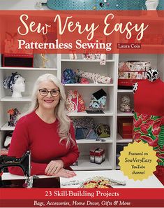 the cover of sew very easy patternless sewing book, featuring a woman in red