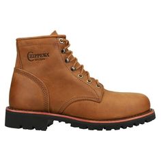 Its timeless 6 profile is crafted in unlined Bourbon Brown leather for a naturally cool feel and features 4-row stitching for enhanced durability plus an orthotic insole for comfort. Designed for high-heat applications like welding and steel fabrication, its heat-resisting Vibram Street Warrior outsole is built to endure with abrasion-, oil- and slip-resisting technology. This boot meets ASTM 2413 safety footwear standards. ASTM F2413 covers the minimum design, performance, testing, labeling, an Classic Lace-up Work Boots With Reinforced Toe, Slip-resistant Lace-up Leather Boots, Rugged Slip-resistant Plain Toe Work Boots, Rugged Slip-resistant Work Boots With Plain Toe, Slip-resistant Leather Work Boots With Snip Toe, Leather Work Boots With Slip-resistant Snip Toe, Leather Slip-resistant Work Boots With Snip Toe, Rugged Work Boots With Reinforced Cap Toe, Rugged Leather Slip-resistant Work Boots