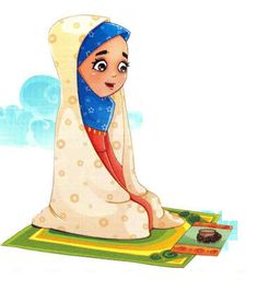 a cartoon character sitting on top of a mat with food in front of her face