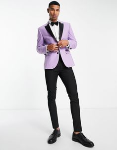 ASOS DESIGN skinny tuxedo suit jacket in lilac | ASOS Purple Tuxedo Suit For Semi-formal Occasions, Purple Tuxedo Suit For Semi-formal Events, Tailored Purple Tuxedo Blazer, Purple Notch Lapel Tuxedo For Formal Occasions, Purple Fitted Tuxedo With Notch Lapel, Fitted Purple Tuxedo With Notch Lapel, Fitted Purple Suit With Collar, Spring Purple Fitted Suits, Tailored Purple Suit For Party