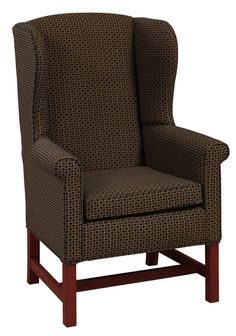 a brown and black patterned chair on a white background