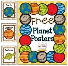 the planet posters are shown in three different colors and sizes, including one with an image of