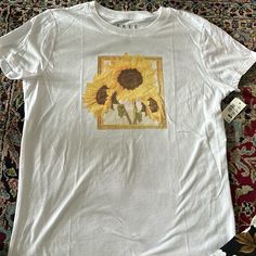 This Shirt Is Lightweight And So So Soft. Brand New With Tags! Has Sunflowers Popping Out Of A Gold Frame. Vintage Looking (But Not Actually Vintage). Cute Yellow Shirts, Wishlist Board, Sunflower Tshirt, Free State, Yellow Shirts, Fashion Wishlist, Vintage Color, Vintage Colors, Aeropostale