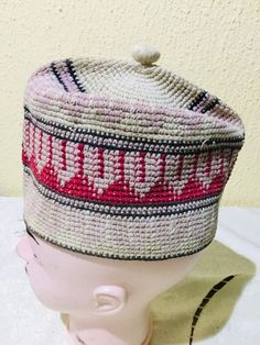 This is one of the best examples of this fabulous hat, so commonly worn throughout Muslim West Africa, that I have ever seen. In fact, typically, for a West African Muslim man he wears a fila as an important marker of his Muslim identity.  The embroidery may have been inspired, as is common for these caps, by Islamic architecture or script, whose significance is often very personal, unique to the individual for whom it was made. This hat has an interior circumference at the rim of (APPROX ~ 21.2 Pink Adjustable Visor Hat, Pink Cap Mini Hat For Beach, Pink Adjustable Fitted Cap, Pink Beach Cap Mini Hat, Pink Mini Cap For The Beach, Handmade Pink Mini Hat, Pink Visor Hats One Size, Adjustable Pink Bonnet Hat, Pink Adjustable Cap