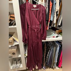 Gorgeous Flowing Maxi Dress. Would Be Perfect For A Wedding. New With Tags. Price Firm. Spring Burgundy Dresses For Weddings, Brown Bohemian V-neck Maxi Dress, Red Boho Print V-neck Maxi Dress, Floral Wrap Maxi Dress, Satin Wrap Dress, Red Dress Maxi, Pleated Maxi, Floral Print Maxi, Floral Print Maxi Dress