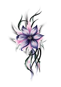 an artistic flower tattoo design on the back of a woman's shoulder and arm