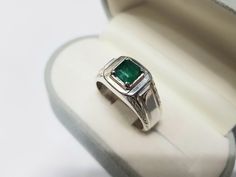 Dark green rich clear stone beautiful color and luster High quality emerald cut Stone From our own rough lot Stone weight 2 carats Band size 10 US resize able Contact me in case of any question White Gold Emerald Signet Ring As A Gift, Green Signet Ring With Prong Setting As Gift, Gia Certified Silver Emerald Ring For May Birthstone, Green Emerald-cut Hallmarked Signet Ring, Green Emerald Cut Hallmarked Signet Ring, Emerald Cut Green Signet Ring, Hallmarked, Emerald Cut Green Signet Ring With Hallmark, Rectangular Emerald Ring With Diamond Cut For Gift, Rectangular Emerald Ring With Diamond Cut