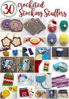 crocheted stocking stuff is featured in this collage with the words, 30 crocheted stocking stuff