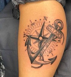 Compass And Anchor Tattoo Design, Anker Tattoo For Women, Compass Anchor Tattoo Design, Chest Tattoo Compass, Compass And Anchor Tattoo, Moutain Tattoos, Compass And Map Tattoo, Egyptian Eye Tattoos