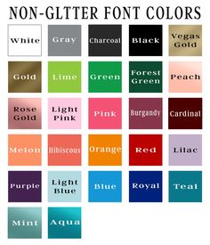 the font and color scheme for different types of colors in this poster are black, white, gray, gold, pink, red, blue, orange, purple