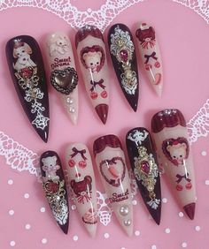 Coquette Red, Winter Nail Art Designs, Pretty Nail Designs, Winter Nail