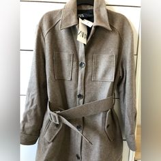 New With Tags. Perfect Condition. Size Medium. Winter Office Outerwear With Flap Pockets, Office Outerwear With Flap Pockets For Fall, Chic Winter Blazer With Flap Pockets, Winter Single-breasted Outerwear With Spread Collar, Casual Office Outerwear With Flap Pockets, Winter Beige Outerwear With Spread Collar, Zara Long Sleeve Outerwear For Office, Chic Collared Zara Outerwear, Fall Blazer With Buttons And Spread Collar