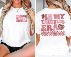 Celebrate your 30th milestone in style with this Personalized "In My Thirties Era" T-Shirt! Featuring a custom name and fun design, this shirt is perfect for 30th birthday celebrations or as a thoughtful gift for anyone born in 1994. Make your special day unforgettable with this unique, personalized tee! Ideal for birthday parties or casual wear. How to Order 1. Select Size: Choose the right size from the size chart provided in the photos. 2. Choose Color & Style: Select your preferred color. Decide between a crewneck or a hooded style for sweatshirts. 3. Pick Thread Color: Review the thread color options shown in the photos and specify your choice in the customization box. Need Customization or Help? If you need any customization or have any questions, feel free to message me. I'm here to 30th Birthday Shirts For Women, Thirtieth Birthday, 30th Birthday Shirts, Thirty Birthday, Personalized Birthday Shirts, Birthday Tshirts, 30th Birthday Gifts, Birthday Celebrations, Birthday Shirt