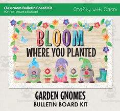 the garden gnomes bulletin board kit is ready to be used as a bulletin board