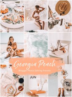 a collage of photos with the words georgia peach on it and images of women in bikinis