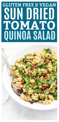 sun dried tomato quinoa salad in a white bowl