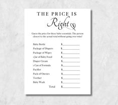 the price is right printable baby shower game