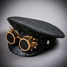 Steampunk Fashion Accessories, Gold Steampunk Costume Accessories For Cosplay, Steampubk Hat, Carnival Accessories, Steampunk Eyepatch, Punk Hat, Steampunk Goggles Aesthetic, Decorated Hats, Steampunk Hat With Goggles