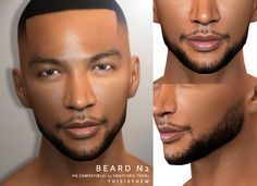 three different angles of a man's face with beard n2 hair and makeup