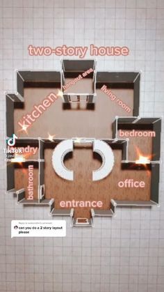 an overhead view of a two story house with the word office written in different languages