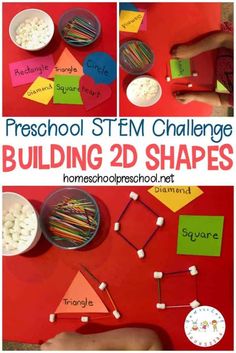 Marshmallows And Toothpicks, Stem Preschool, Preschool Shapes, Homeschool Stem, Stem Activities Preschool, Stem Building, Shape Activities, Preschool Stem, Shapes Preschool