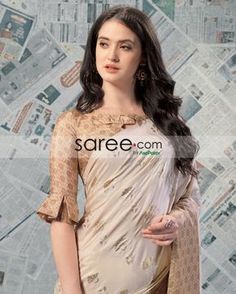 Beige Checks Blouse with Pleated Sleeves Design Pleated Sleeves Design, Indian Blouse Designs, Cotton Saree Blouse Designs, Blouse Designs Catalogue, Sari Design, Saree Blouse Neck Designs, New Saree Blouse Designs, Blouse Design Images