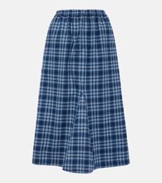 Checked mid-rise cotton maxi skirt in blue - Acne Studios | Mytheresa Cotton Pleated Midi Skirt, Full Cotton Skirt With Lining, Cotton Full Skirt With Lining, Relaxed Cotton Midi Skirt, Cotton Full Skirt With Elastic Waistband, Cotton Lined Flared Skirt, Cotton Flared Maxi Skirt With Pockets, Cotton Flared Skirt With Lining, Cotton Midi Lined Skirt