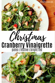 christmas cranberry vinaigrette salad with apples and almonds on the side