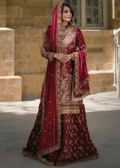 #wedding, #wedding inspiration, #event planning, #party ideas Red Sharara, Bridal Sharara, Sharara Dress, Beautiful Bridal Dresses, 3 Piece Outfit, Stylish Wedding Dresses, Pakistani Bridal Wear