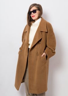 "MaxMara Coat, with original monogram lining. Absolutely soft perfect wool coat. era 90s Very Good Condition m e a s u r e m e n t s (taken while the item is lying flat): Shoulder: 19.7\"/ 50 cm around armpits: 51.2\" / 130 cm waist: 48.8\"/ 124 cm hips: 44.9\" / 114 cm Length 44.9\" / 114 cm Sleeves Length 22.8\" / 58 cm Model is 170 cm or 5.5 feet tall, wears size available. We Offer: * Worldwide Shipping * Free Tracking Number * Free Gift Wrapping * Helpful Customer Service ---------------- * Vintage Double-breasted Outerwear For Fall, Oversized Classic Brown Pea Coat, Oversized Brown Double-breasted Pea Coat, Classic Oversized Pea Coat With Double-breasted Buttons, Vintage Fall Outerwear With Double Button Closure, Vintage Pea Coat For Fall Workwear, Classic Oversized Double-breasted Pea Coat, Vintage Long Sleeve Double-breasted Outerwear, Classic Double-breasted Pea Coat