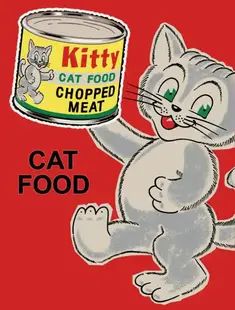 an image of a cat holding a can of food in it's hand with the caption kitty