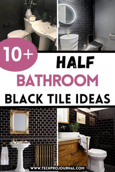 Thinking about a bold look? Black tile ideas for a half bathroom add sophistication and depth, even in a small space. Check out these black tile ideas to make your half bath sleek and stylish. Bathroom Black Tile, Small Beige Bathroom Ideas, Floral Mosaic Tile, Black Subway Tiles, Black Mirror Frame, Bathroom Black, Black Tile, Floral Mosaic