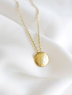 full moon . petite // silver or gold . tiny hammered circle necklace . textured disc pendant . minim Hammered Gold Pendant, Dainty Hammered Jewelry For Everyday, Dainty Hammered Round Pendant Jewelry, Everyday Minimalist Hammered Charm Necklaces, Dainty Hammered Round Jewelry, Minimalist Moon Charm Round Disc Jewelry, Dainty Charm Necklace With Coin Pendant, Dainty Round Disc Charm Necklace, Minimalist Hammered Coin Necklace