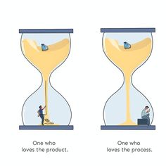 two hourglasses with one man who loves the product and another says, one who loves the product