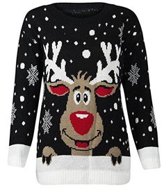 a sweater with reindeers on it and snowflakes around the neck is shown