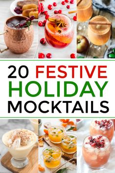 festive holiday cocktails with text overlay that reads, 20 festive holiday mocktails