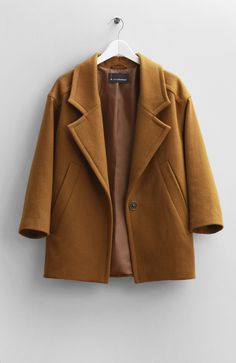 Wool all-over mustard coat with two front pockets and button front detail. Domed Sleeve. 75 cm long. Made in Canada. Long Khaki Coat, Brown Sweater Coat, Long Cashmere Cardigan, Mustard Coat, Long Brown Coat, Wool Short Coat, Khaki Coat, Long Sweater Coat, Grey Trench Coat