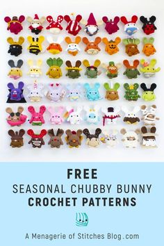 Have you ever seen so many bunnies dressed up? If you haven't, feel free to make all of these patterns! Sometimes I even release more than these 48 crochet patterns.  *****Each one of these amigurumi crochet patterns after scrolling through my free patterns section are free at amenagerieofstitchesblog (dot) com***** #crochet #crocheting #amigurumi #amigurumitoy #amigurumibunny #crochetamigurumifreepatterns #yarn Woobles Patterns Free, Holiday Crochet Patterns Free, Holiday Amigurumi, Free Crochet Bunny, Crocheting Amigurumi, Amigurumi Patterns Free, Crochet Critters, Holiday Crochet Patterns, Crochet Patterns Free