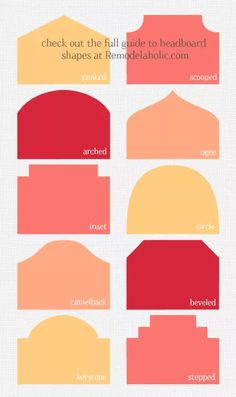 different shades of red and yellow with the words, check out the full guide to headboard