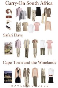 an image of different types of clothes and accessories on display in a book titled carry - on south africa safari days cape town and the winelands