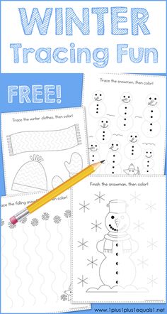 the winter traceing fun worksheet for kids to learn how to draw and color